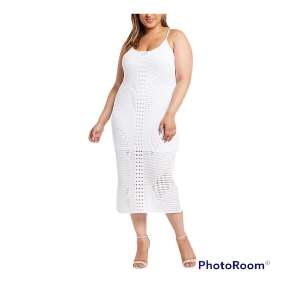 NWT Express Crochet V-Neck Midi Sweater Dress - Picture 6 of 8